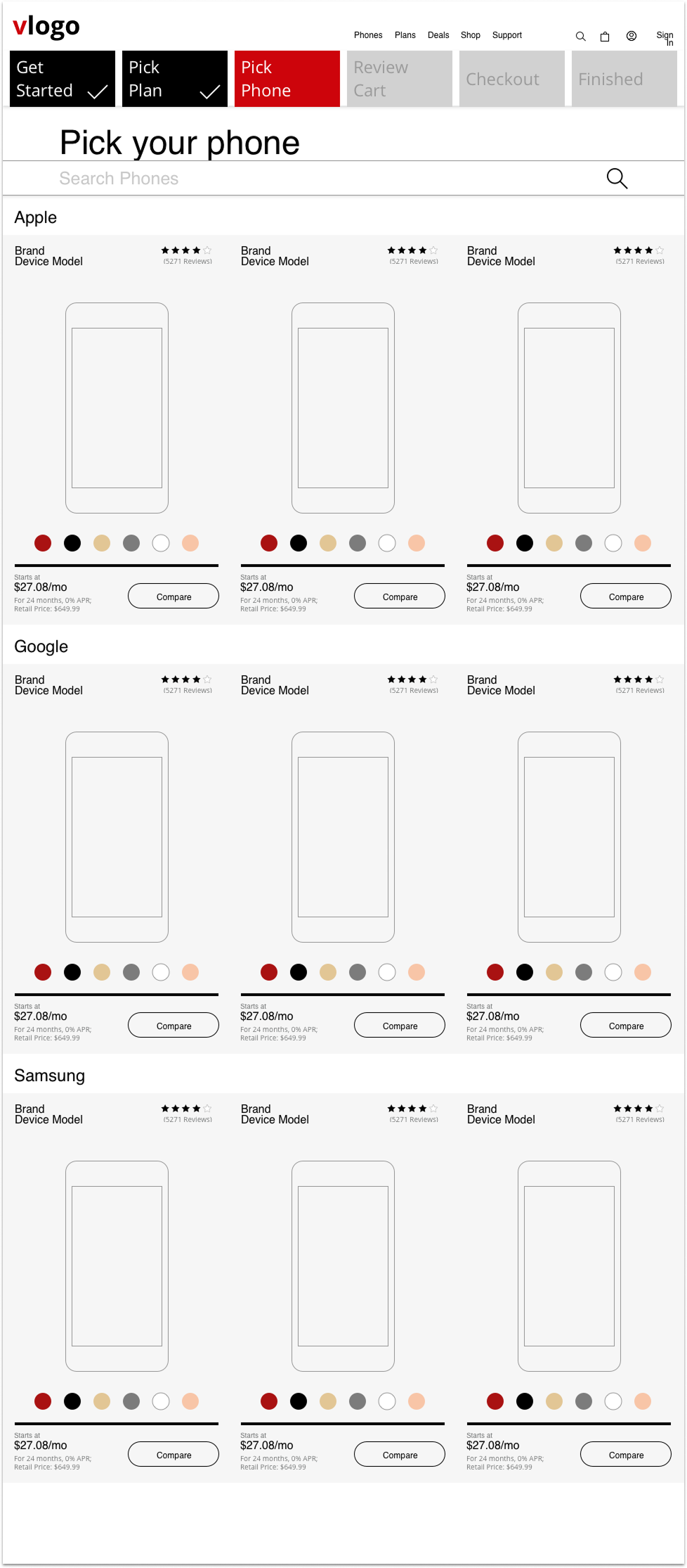Screen 3: Pick Phone - Device selection with smart search